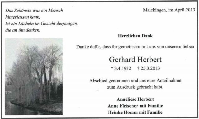 Herbert Gerhard 1932-2013 Todesanzeige 2